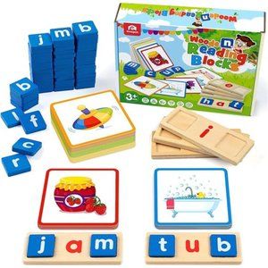Wooden Short Vowel Reading Letters Sorting Spelling Games,Sight Words Flashcards